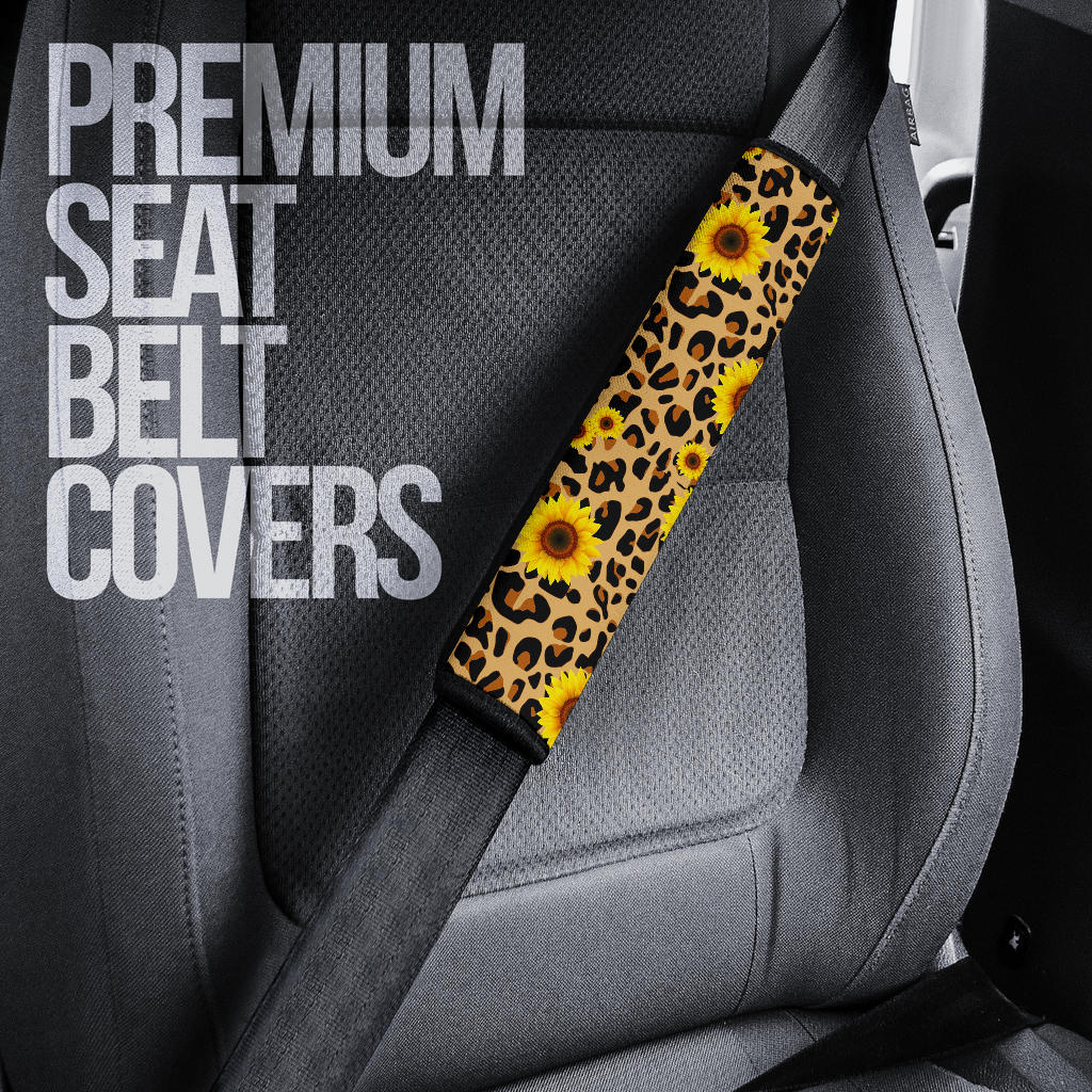 Sunflower Leopard Premium Custom Car Seat Belt Covers