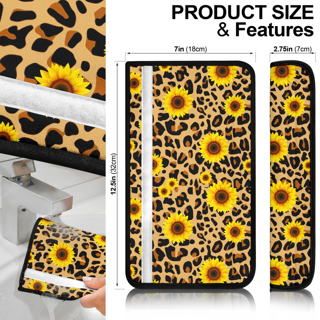 Sunflower Leopard Premium Custom Car Seat Belt Covers