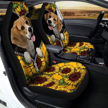 Sunflower Lovely Beagle Car Seat Covers Custom Car Accessories For Beagle Owners