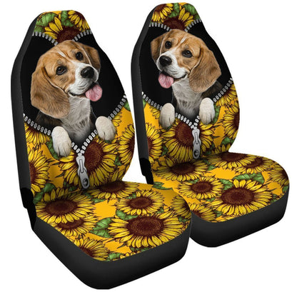 Sunflower Lovely Beagle Car Seat Covers Custom Car Accessories For Beagle Owners
