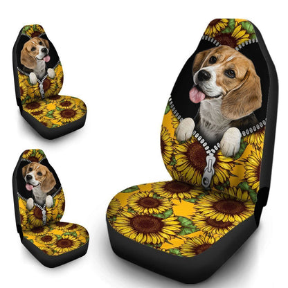Sunflower Lovely Beagle Car Seat Covers Custom Car Accessories For Beagle Owners