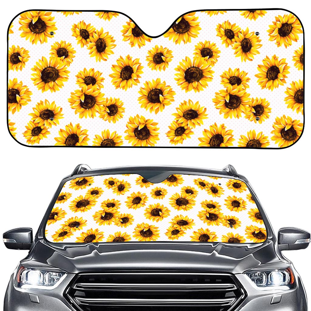 Sunflower Polka Dot Pattern Print Car Windshield Sun Shade