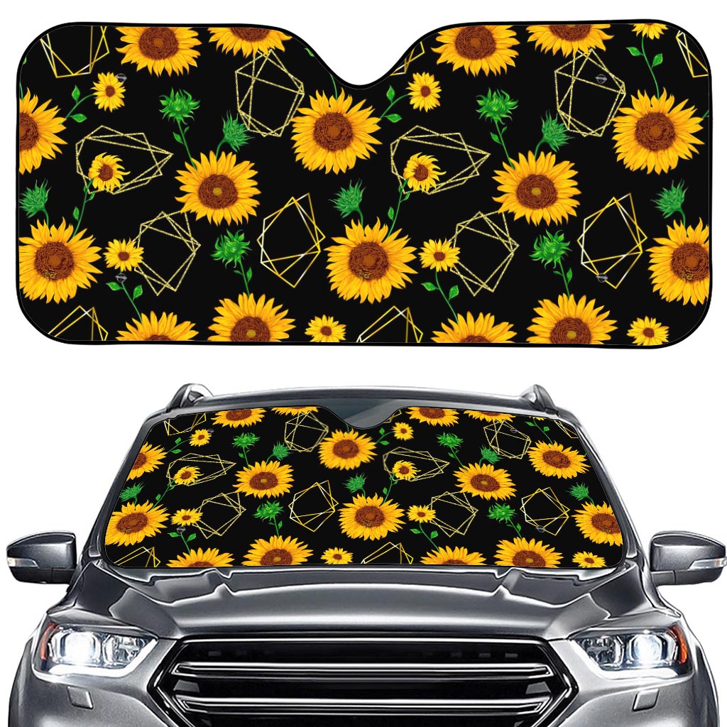 Sunflower Polygonal Pattern Print Car Windshield Sun Shade