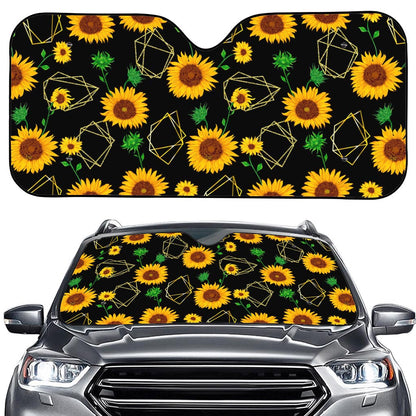 Sunflower Polygonal Pattern Print Car Windshield Sun Shade