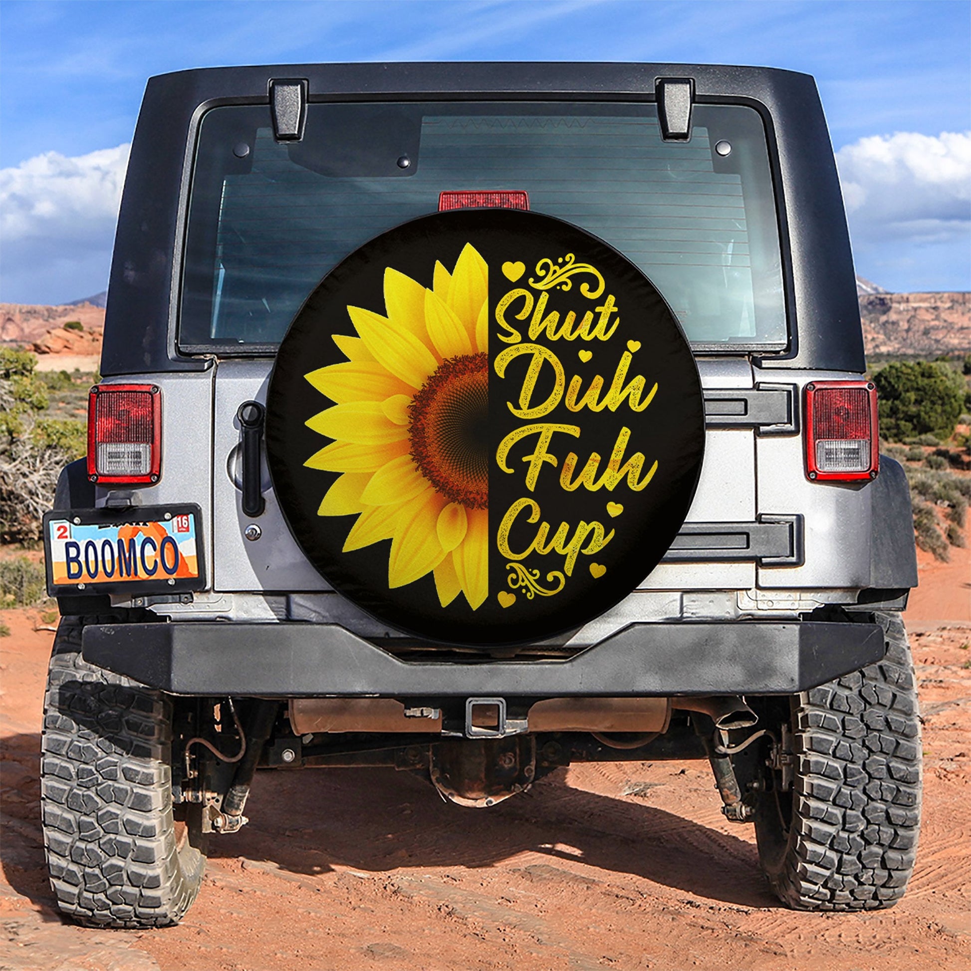 Sunflower Shut Duh Fuh Cup Car Spare Tire Cover