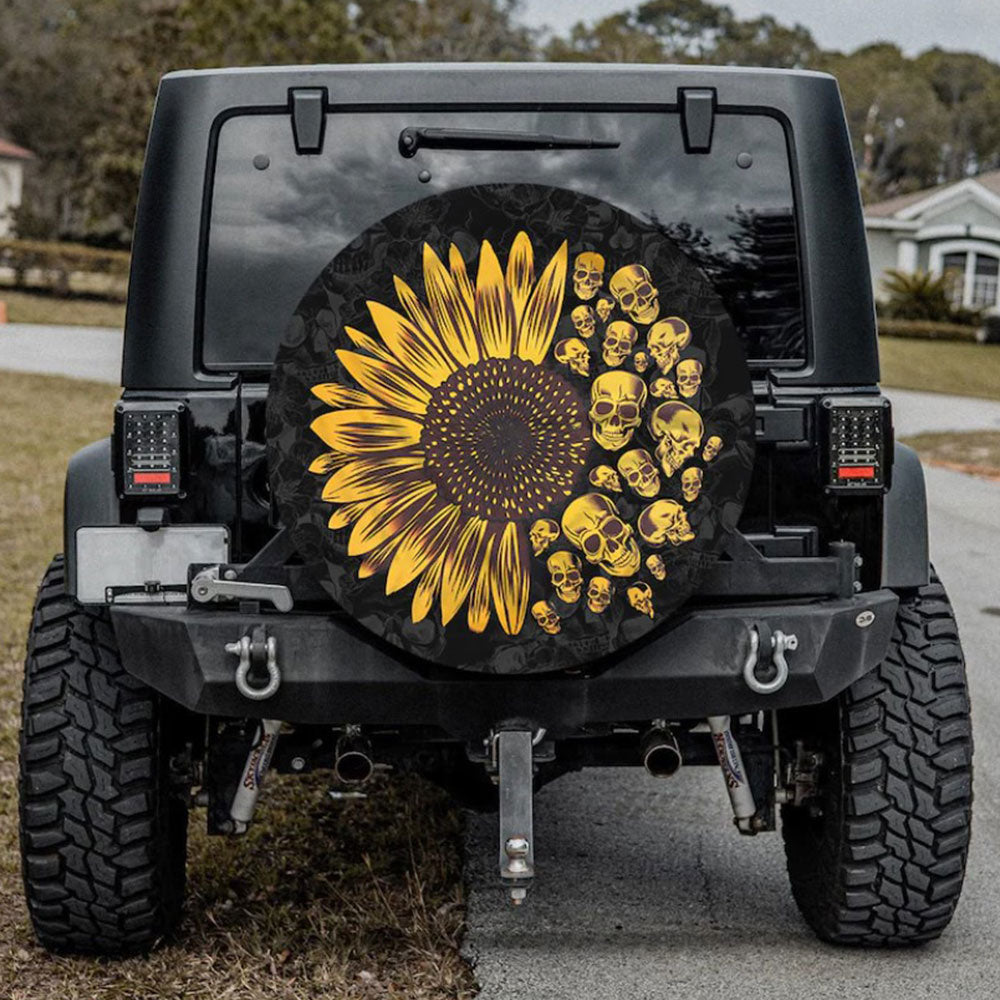 Sunflower Skulls Jeep Car Spare Tire Cover