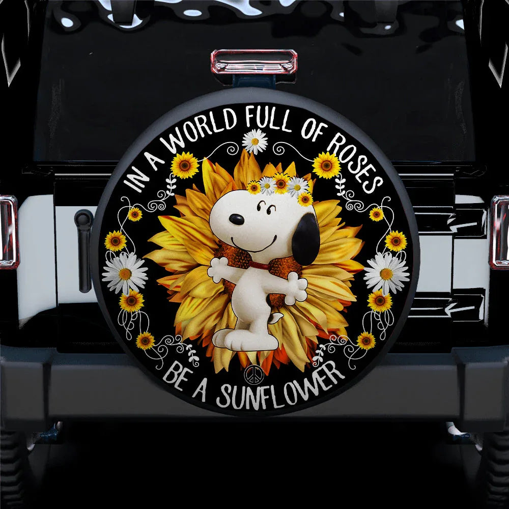 Sunflower Snoopy Car Leather Spare Tire Cover - PersonalizedFury