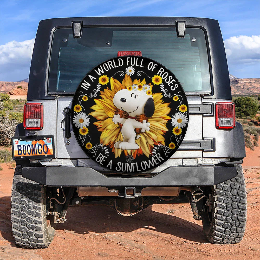 Sunflower Snoopy Car Leather Spare Tire Cover - PersonalizedFury