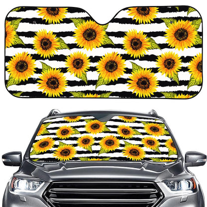 Sunflower Striped Pattern Print Car Windshield Sun Shade