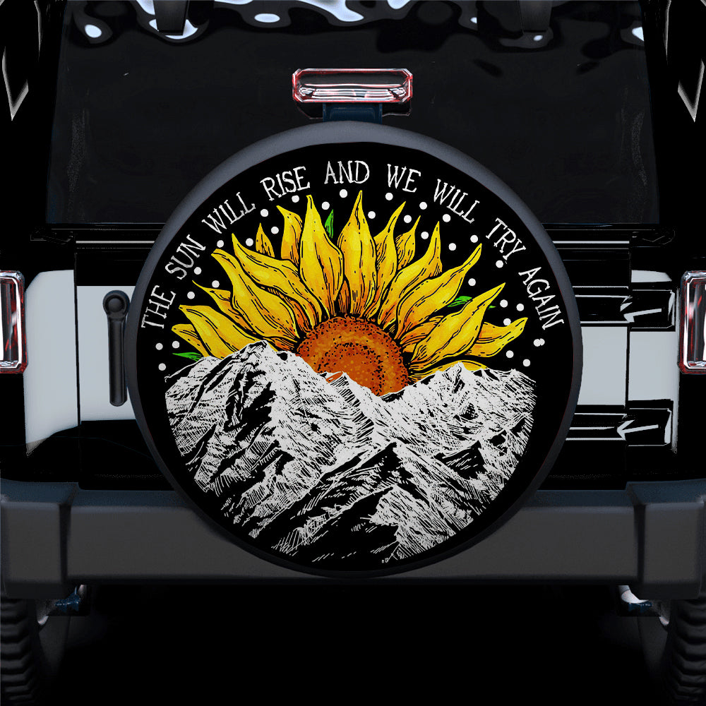 Sunflower Sunset On The Mountain Spare Tire Cover