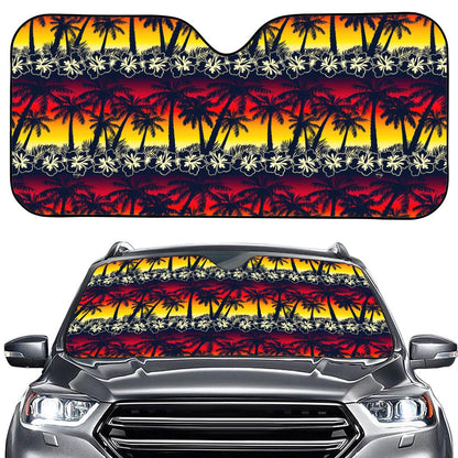 Sunset Hibiscus Palm Tree Pattern Print Car Windshield Sun Shade