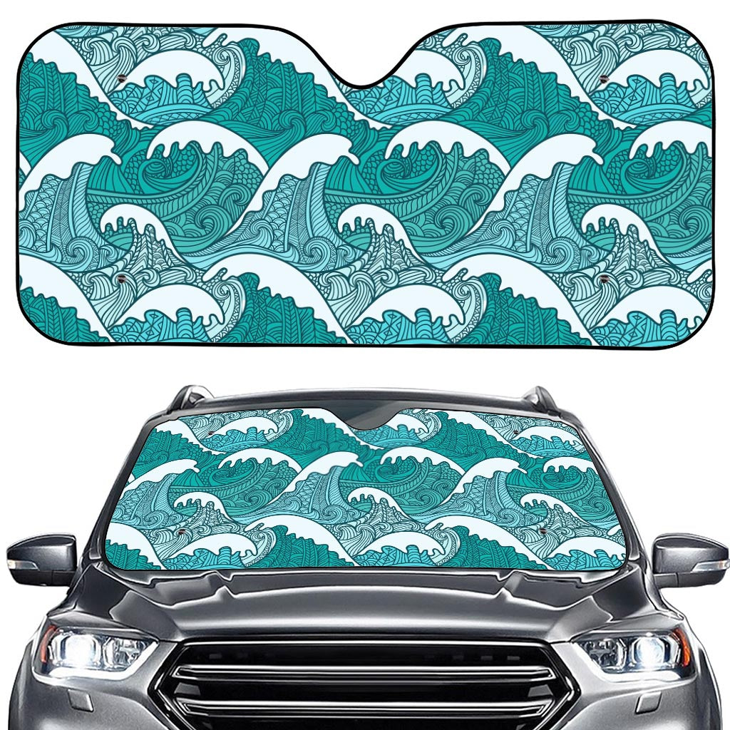 Surfing Wave Pattern Print Car Windshield Sun Shade