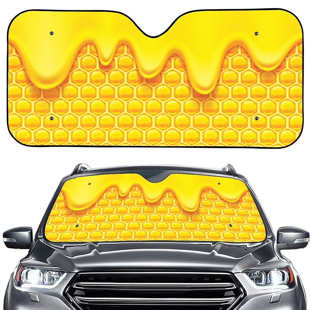 Sweet Honey Honeycomb Print Car Windshield Sun Shade