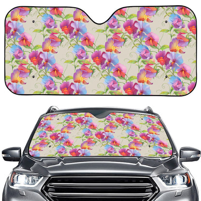 Sweet Pea Flower Pattern Print Car Windshield Sun Shade