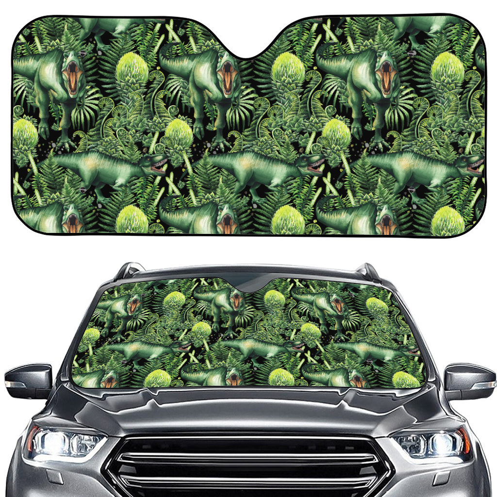 T-Rex Dinosaur And Jurassic Plants Print Car Windshield Sun Shade