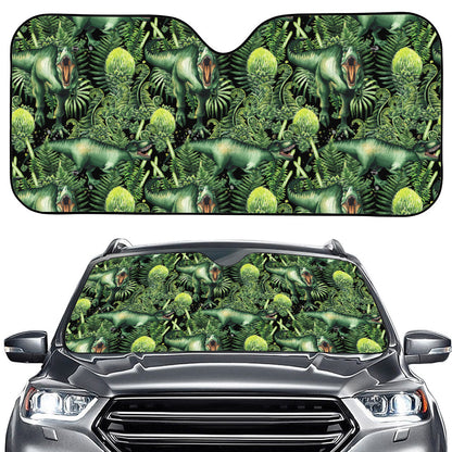 T-Rex Dinosaur And Jurassic Plants Print Car Windshield Sun Shade