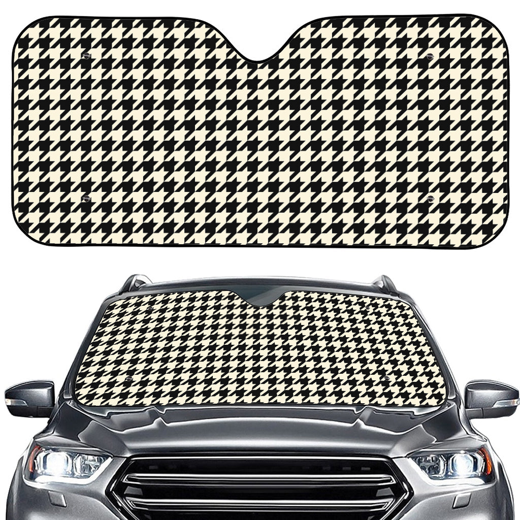 Tan And Black Houndstooth Pattern Print Car Windshield Sun Shade
