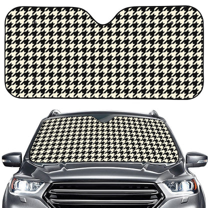 Tan And Black Houndstooth Pattern Print Car Windshield Sun Shade
