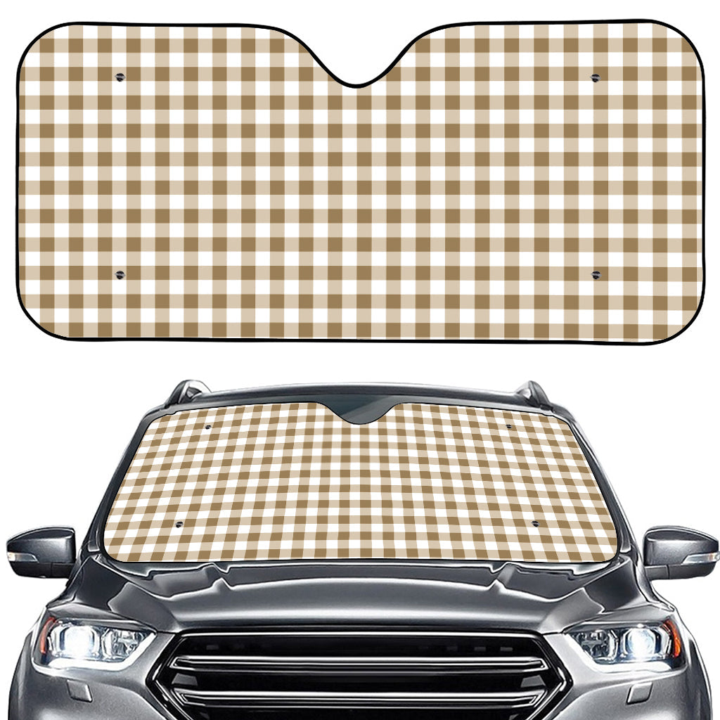 Tan And White Gingham Pattern Print Car Windshield Sun Shade