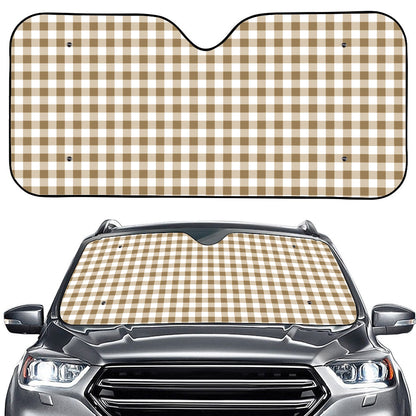 Tan And White Gingham Pattern Print Car Windshield Sun Shade