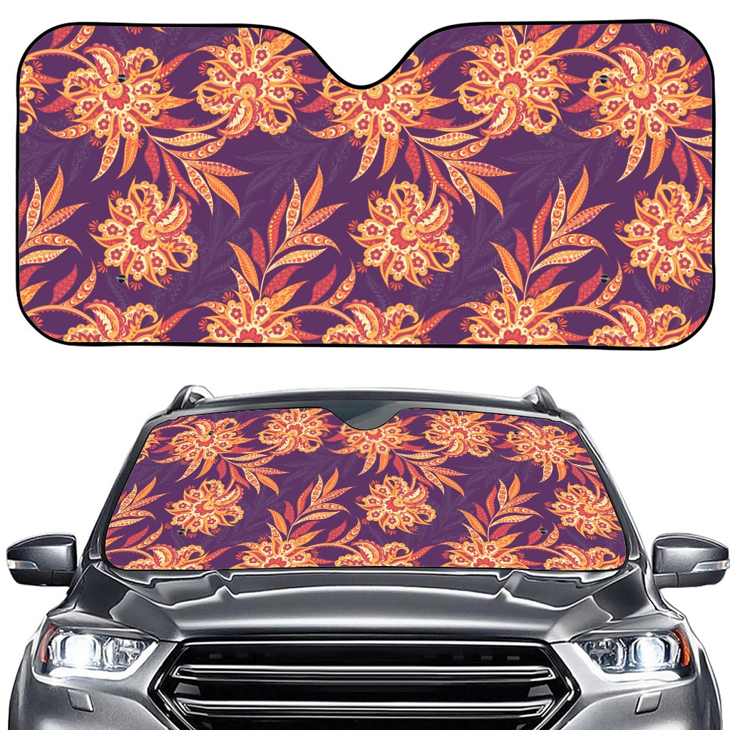 Tangerine Floral Bohemian Pattern Print Car Windshield Sun Shade