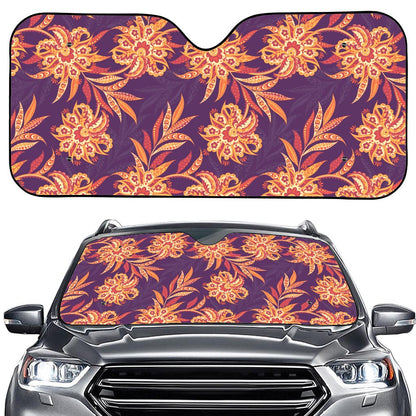 Tangerine Floral Bohemian Pattern Print Car Windshield Sun Shade