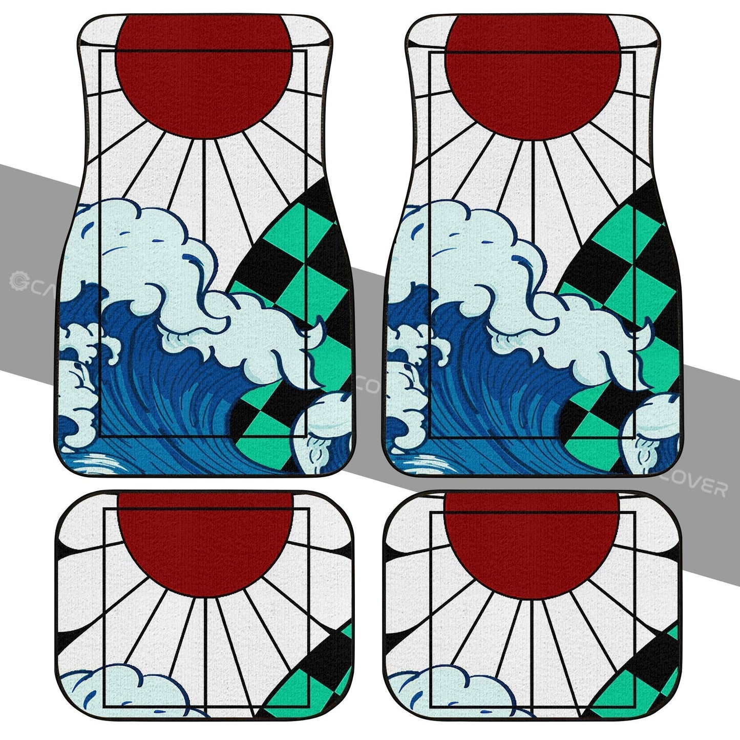 Tanjiro Hanafuda Car Mats Great Wave Custom Anime Car Accessories