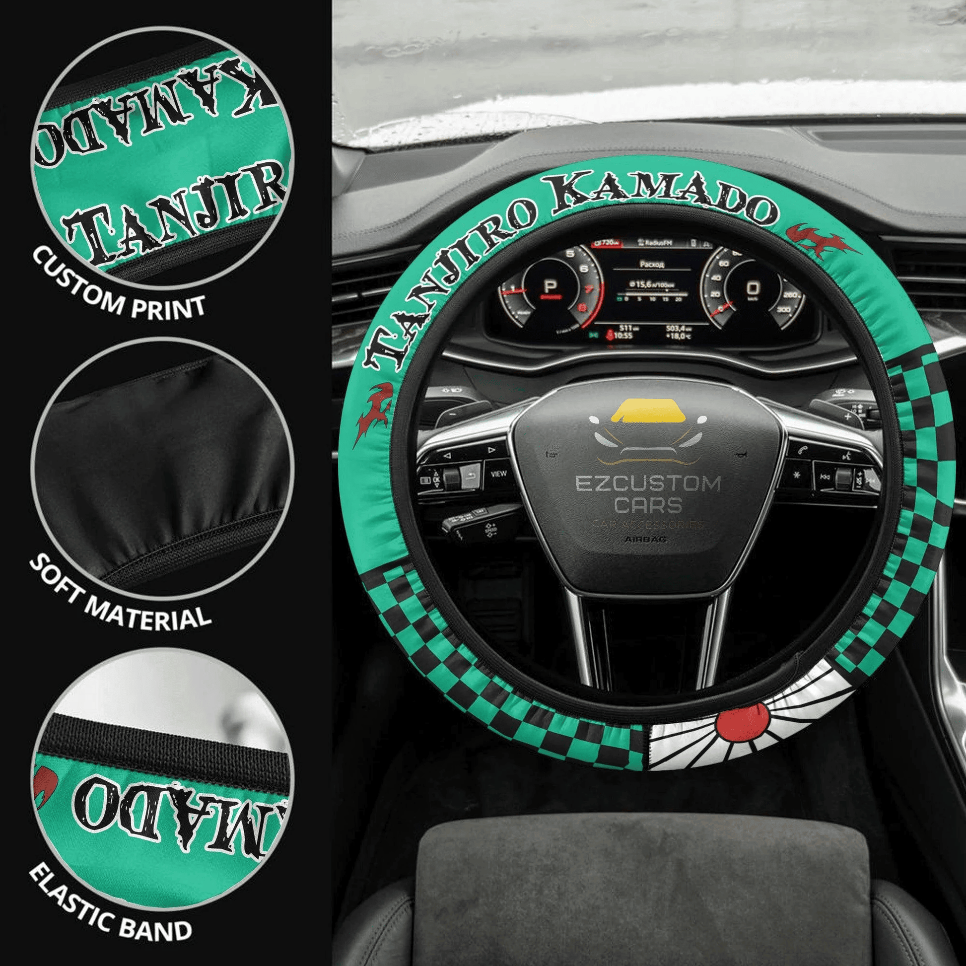 Tanjiro Kamado Anime Steering Wheel Cover Custom Anime Demon Slayer Car Accessories