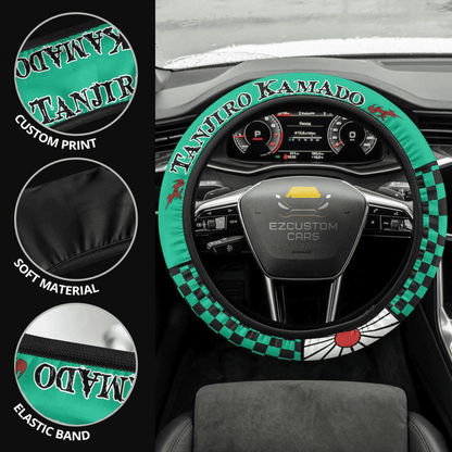 Tanjiro Kamado Anime Steering Wheel Cover Custom Anime Demon Slayer Car Accessories