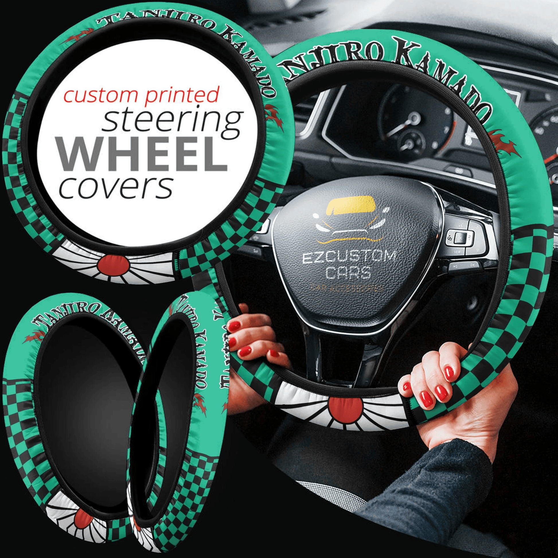 Tanjiro Kamado Anime Steering Wheel Cover Custom Anime Demon Slayer Car Accessories