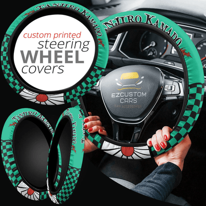 Tanjiro Kamado Anime Steering Wheel Cover Custom Anime Demon Slayer Car Accessories