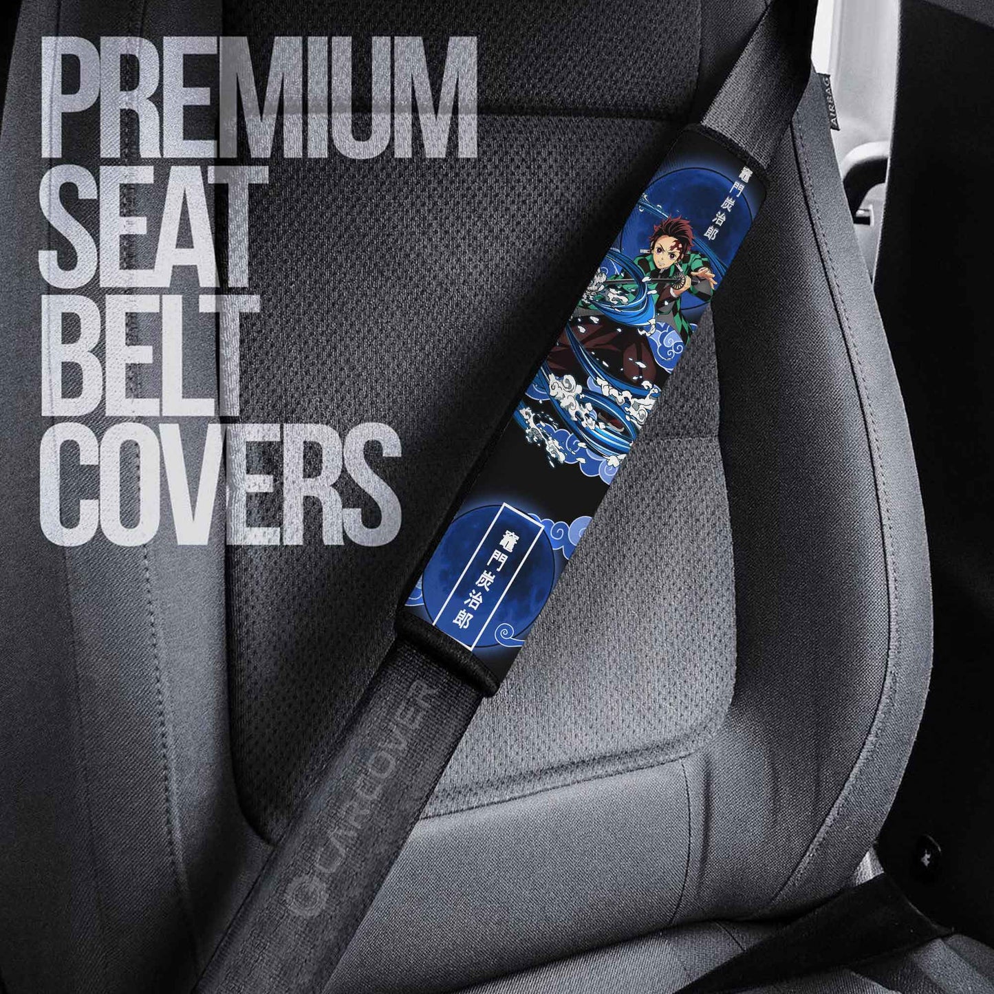 Tanjiro Water Breathing Skill Seat Belt Covers Custom Demon Slayer Anime Car Accessories