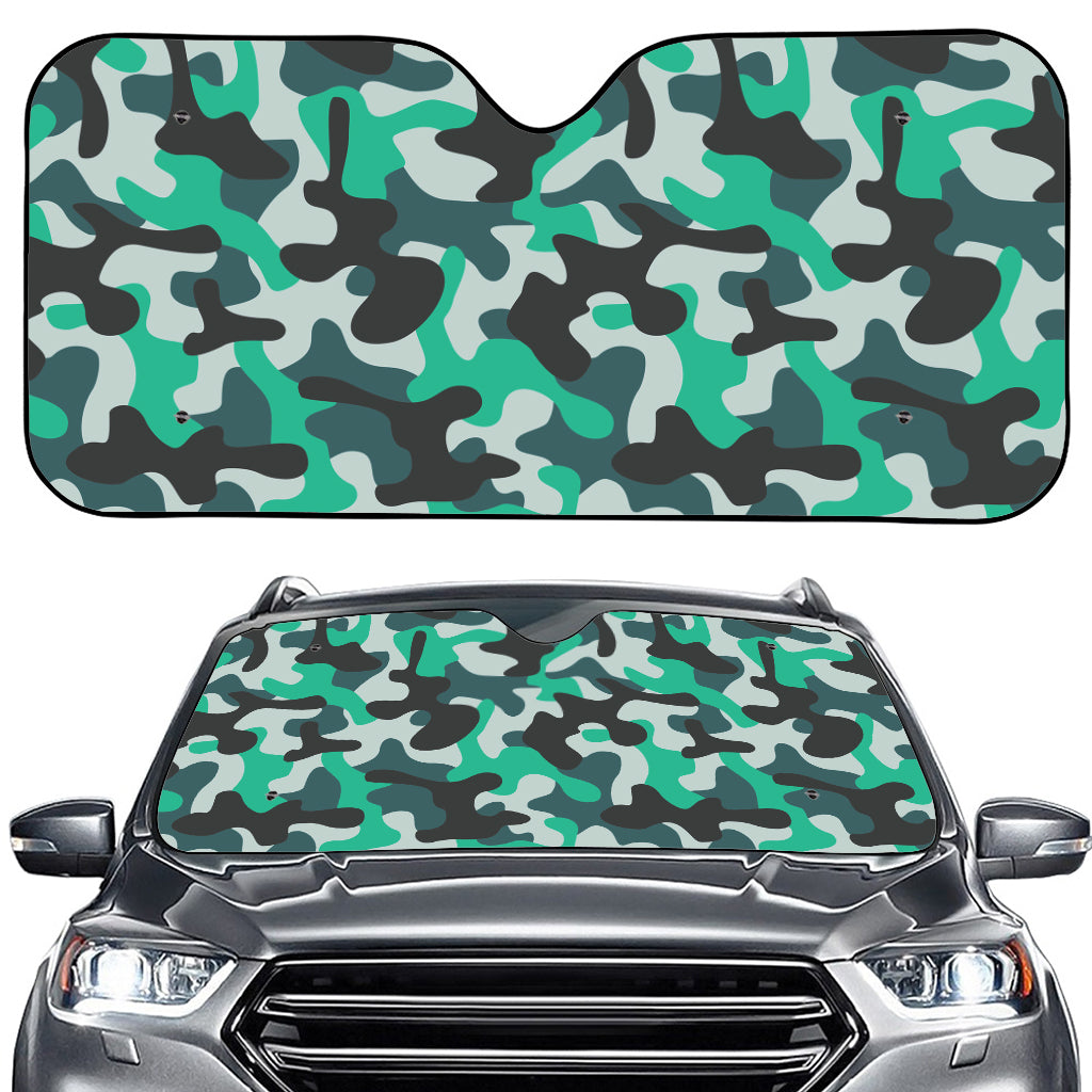 Teal And Black Camouflage Print Car Windshield Sun Shade