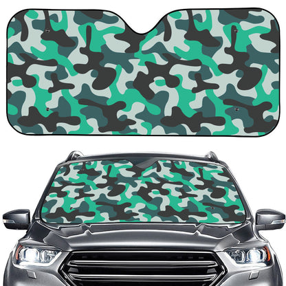 Teal And Black Camouflage Print Car Windshield Sun Shade