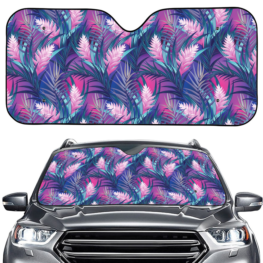 Teal And Pink Tropical Floral Print Car Windshield Sun Shade