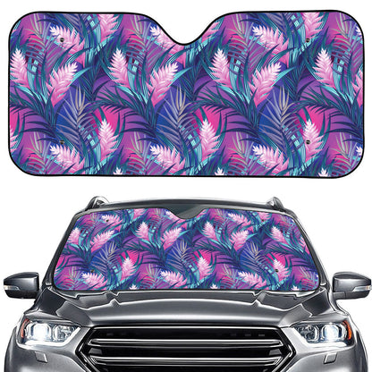 Teal And Pink Tropical Floral Print Car Windshield Sun Shade
