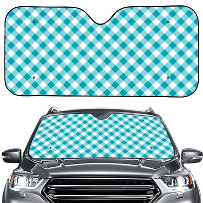 Teal And White Gingham Pattern Print Car Windshield Sun Shade