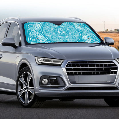 Teal And White Mandala Print Car Windshield Sun Shade