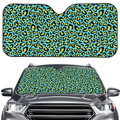 Teal And Yellow Leopard Pattern Print Car Windshield Sun Shade