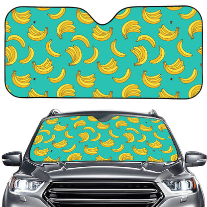 Teal Banana Pattern Print Car Windshield Sun Shade