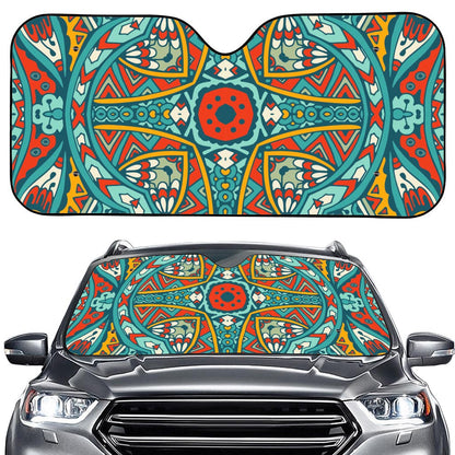 Teal Bohemian Mandala Pattern Print Car Windshield Sun Shade