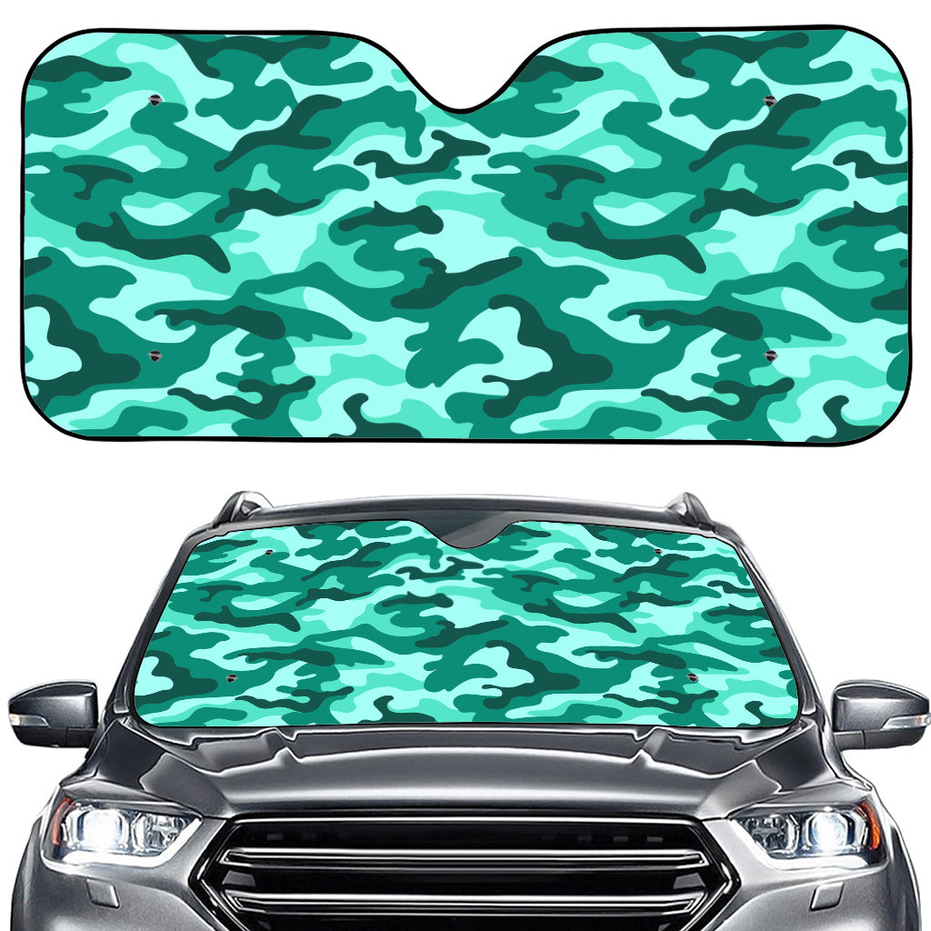 Teal Camouflage Print Car Windshield Sun Shade
