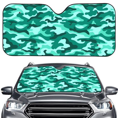 Teal Camouflage Print Car Windshield Sun Shade