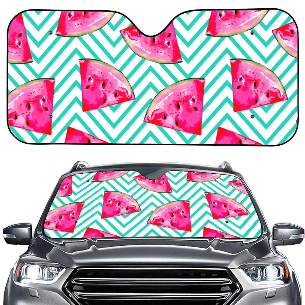 Teal Chevron Watermelon Pattern Print Car Windshield Sun Shade