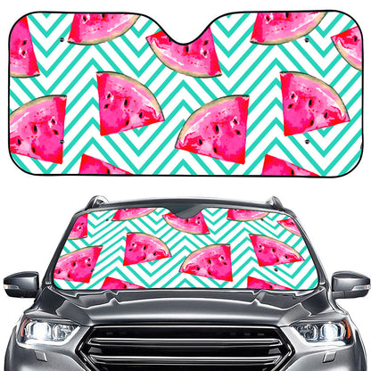 Teal Chevron Watermelon Pattern Print Car Windshield Sun Shade