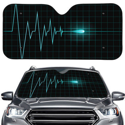 Teal Heartbeat Print Car Windshield Sun Shade