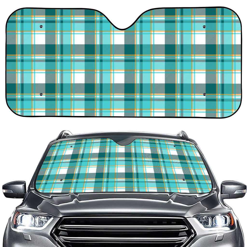 Teal Madras Pattern Print Car Windshield Sun Shade
