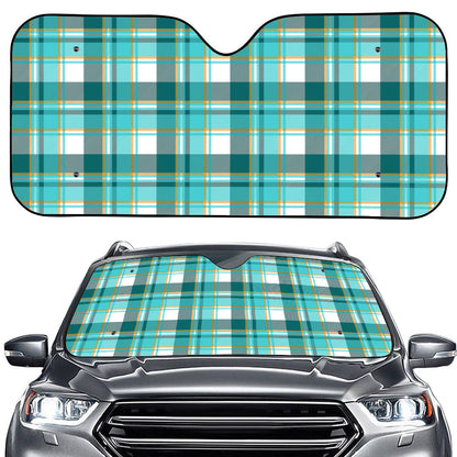 Teal Madras Pattern Print Car Windshield Sun Shade