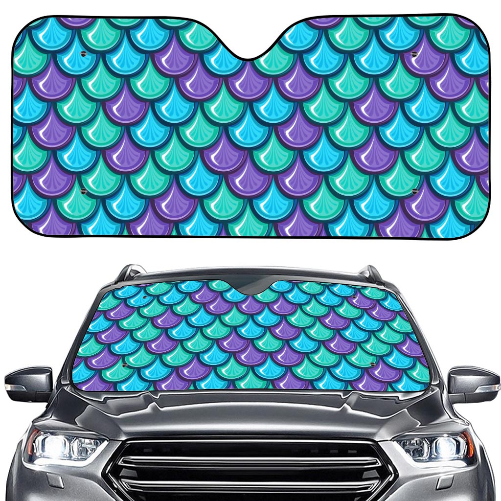 Teal Mermaid Scales Pattern Print Car Windshield Sun Shade