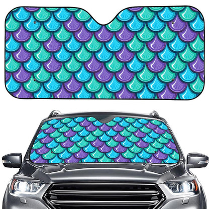 Teal Mermaid Scales Pattern Print Car Windshield Sun Shade